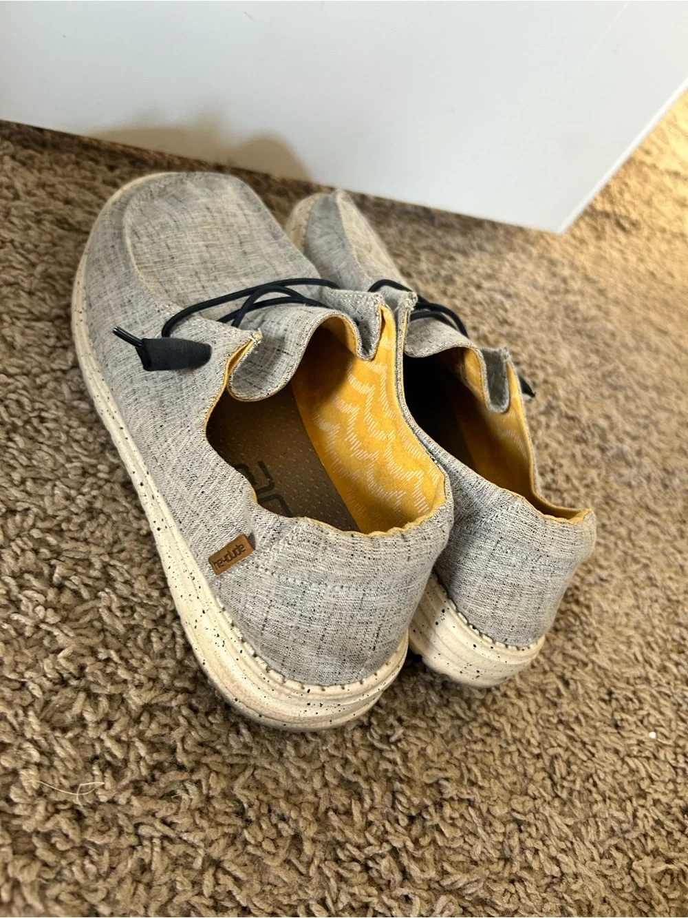 Hey Dude Women's Light Gray Slip-On Flats with Yellow Lining